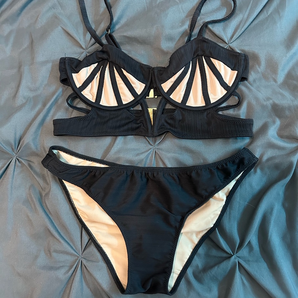 For Love And Lemons Black and Cream Bikini